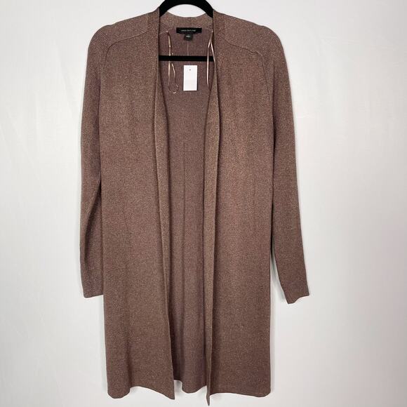 New Ann Taylor XSmall Shimmer Open Cardigan Sweater in Toasted Taupe Brown Long - Picture 1 of 11